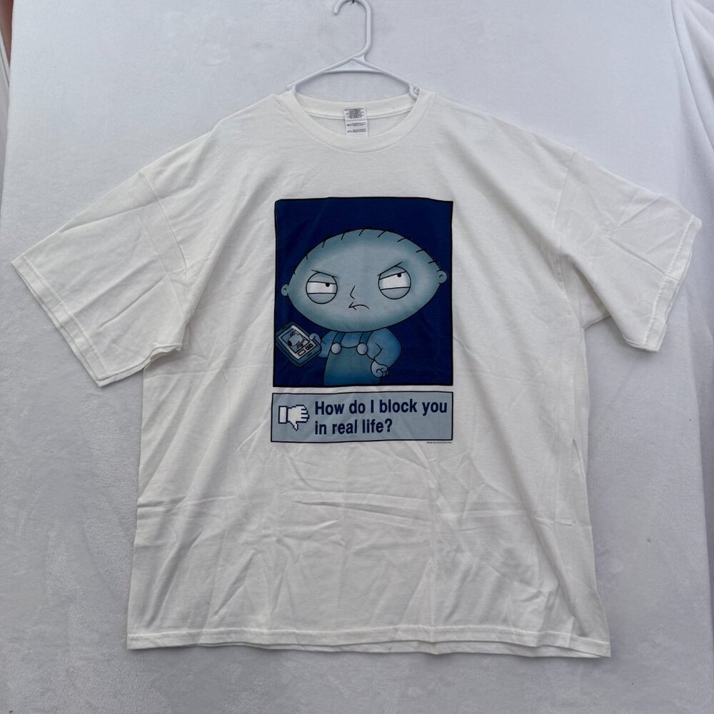 Familiy Guy T Shirt Men 2XL White Stewie Griffin How Do I Block You In Real Life